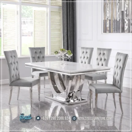 Meja Makan Marmer 6 Kursi Stainless Minimalis
