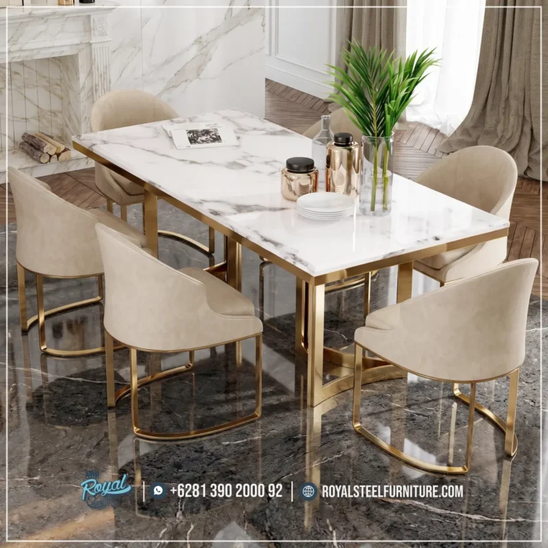 Meja Makan Stainless Mewah Top Carara