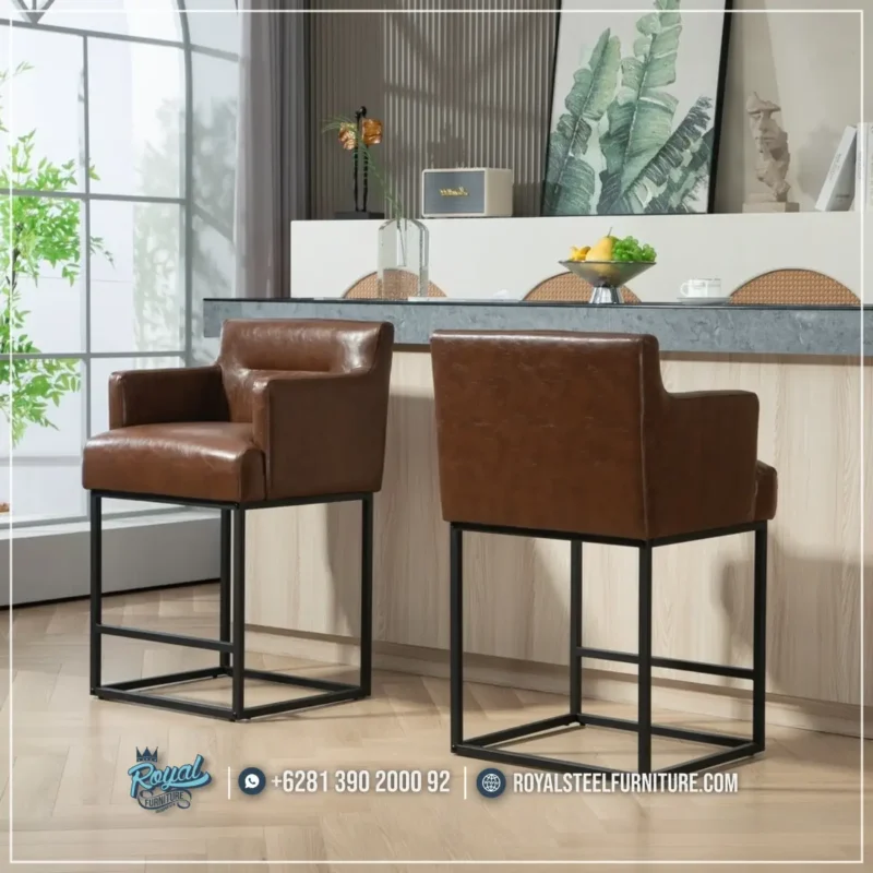 Model Kursi Bar Kulit Industrial Barstool Kaki Besi Hollow  Premium dari Royal Steel Furniture