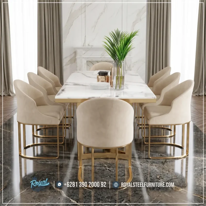 Set Meja Makan Stainless Mewah Top Carara