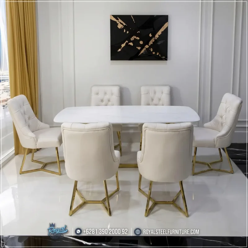 Dining Set Meja Makan 6 Kursi Stainless Capella Gold Terbaru