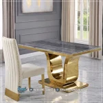 Meja Makan Marmer Mewah Gold Finish Kursi Kaki Stainless