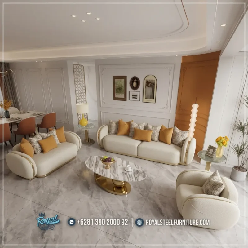 Model Kursi Sofa Tamu Mewah Kain Boucle Modern Jepara
