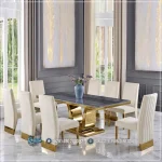 Set Meja Makan Marmer Mewah Gold Finish 8 Kursi