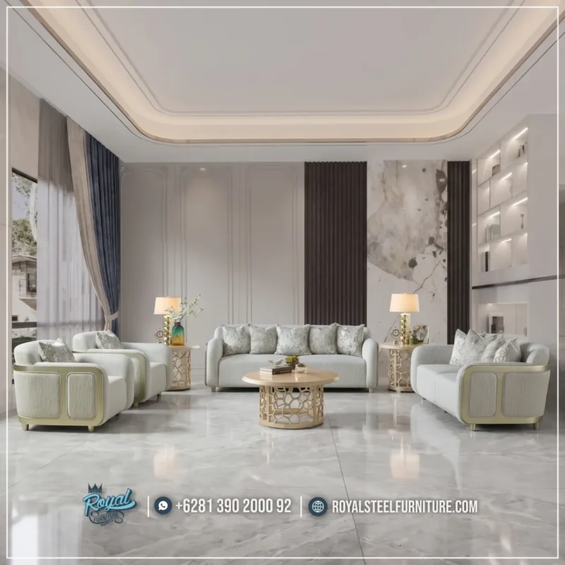 Set Sofa Ruang Tamu Mewah Bergaya Modern Klasik Jepara