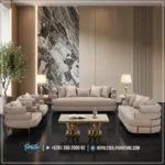 Set Sofa Ruang Tamu Mewah Kain Boucle Kelas Upper Class