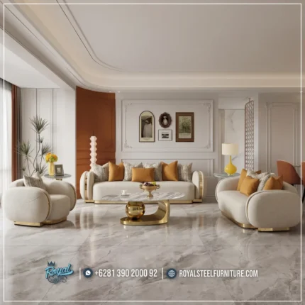 Set Sofa Tamu Mewah Kain Boucle Modern Jepara