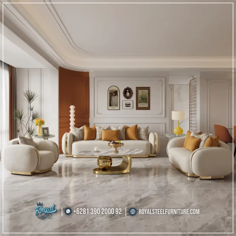 Set Sofa Tamu Mewah Kain Boucle Modern Jepara